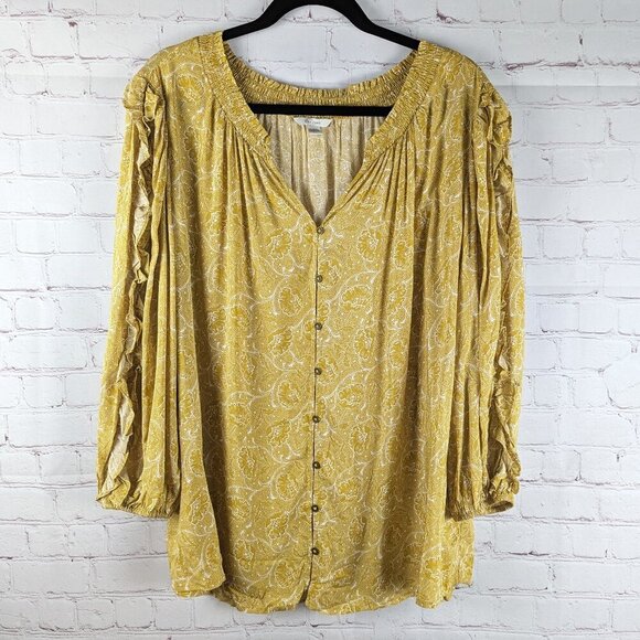 Cato Tops - Cato Yellow Gold Ruffled Peasant Top 18/20W